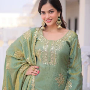 Close-up of zari sequins embroidered work on kurti