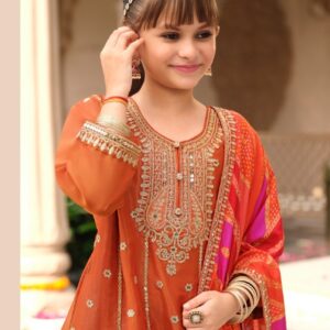 Kids Anarkali Gown Set with Dupatta – Embroidered Silk Ethnic Wear for Girls