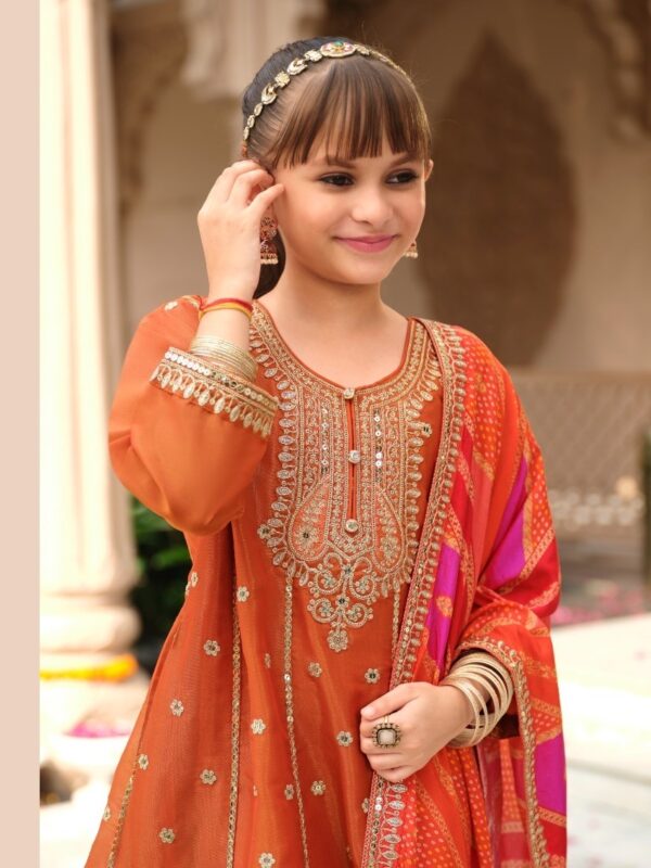 Kids Anarkali Gown Set with Dupatta – Embroidered Silk Ethnic Wear for Girls