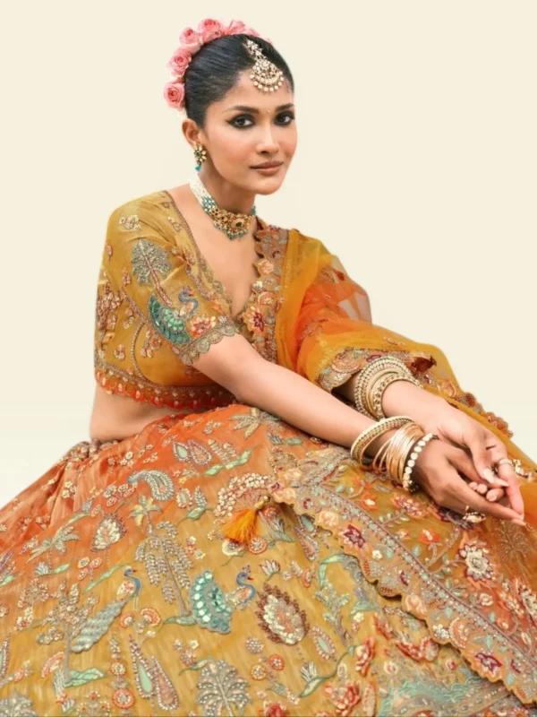 Mustard Orange Chaniya Choli for Haldi – Heavy Embroidered Bridal Lehenga Set