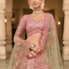 pastel pink chaniya choli for mehendi function with heavy floral embroidery