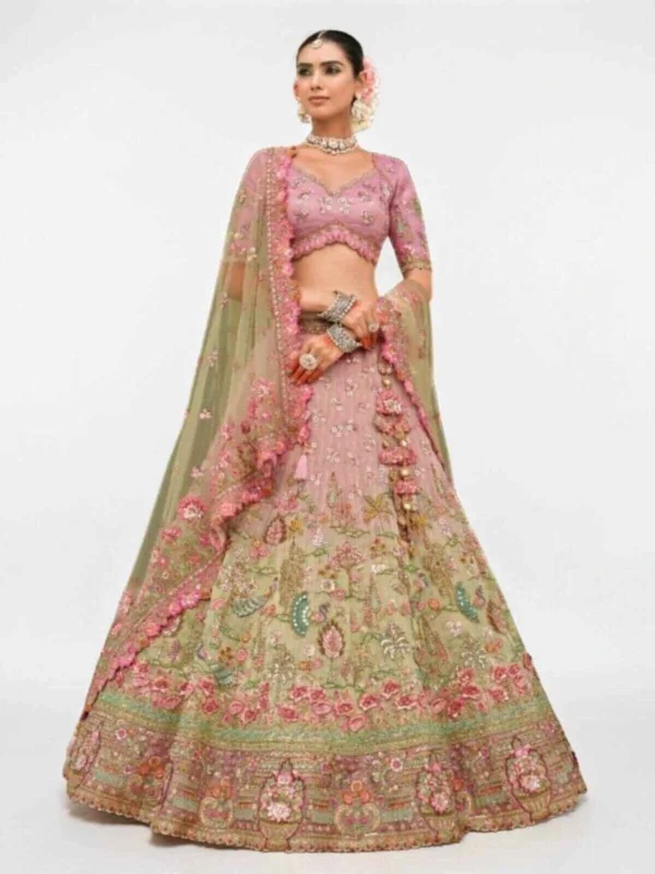 Pastel Pink Designer Chaniya Choli for Women – Heavy Embroidered Wedding & Mehendi Lehenga Set