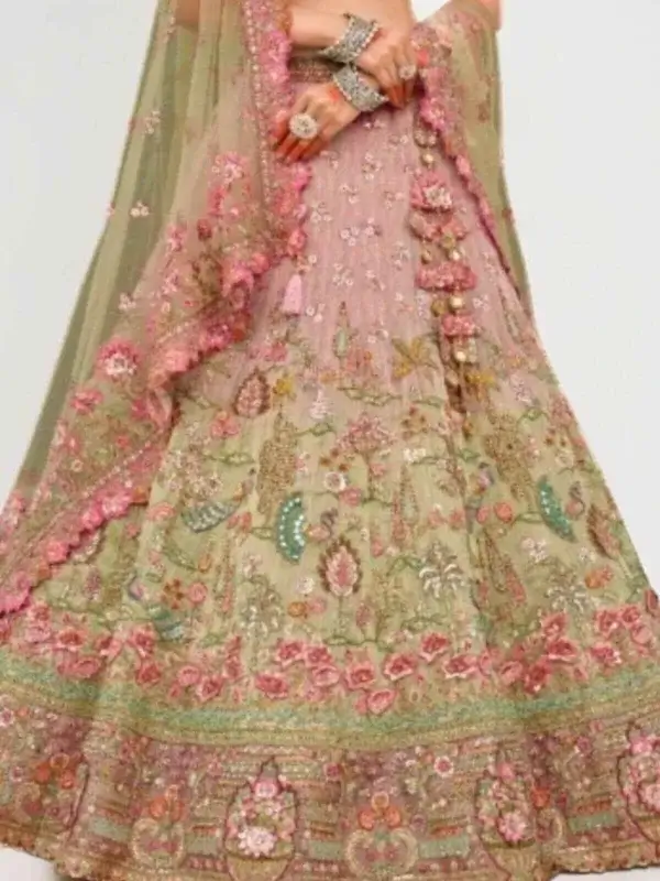 Pastel Pink Designer Chaniya Choli for Women – Heavy Embroidered Wedding & Mehendi Lehenga Set