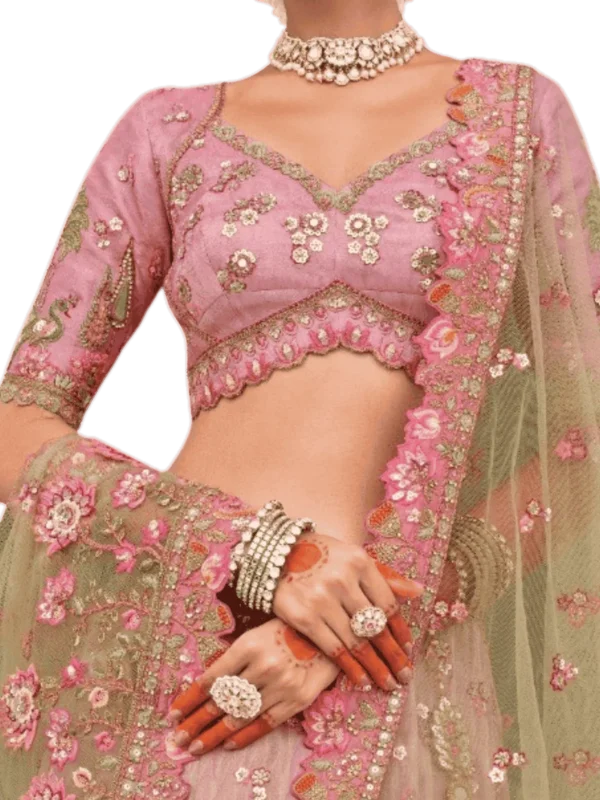 Pastel Pink Designer Chaniya Choli for Women – Heavy Embroidered Wedding & Mehendi Lehenga Set
