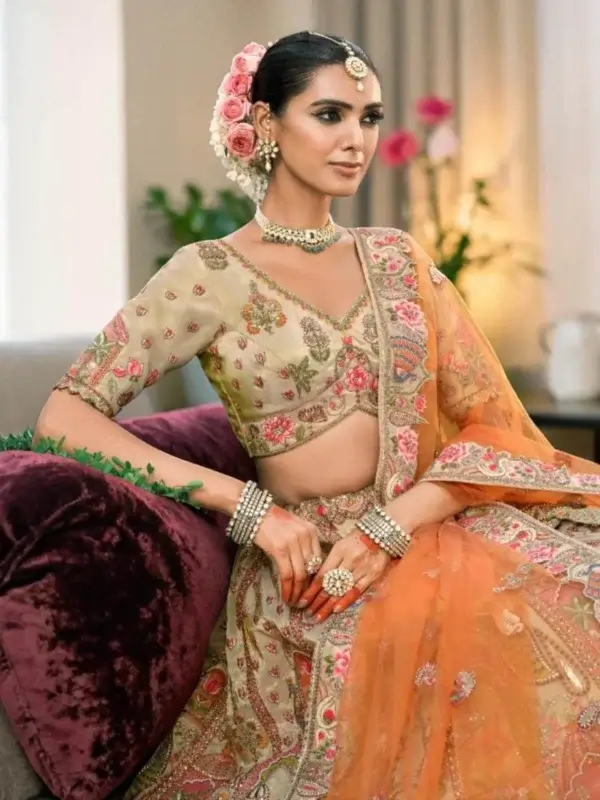 designer lehenga with orange dupatta ethnic wear