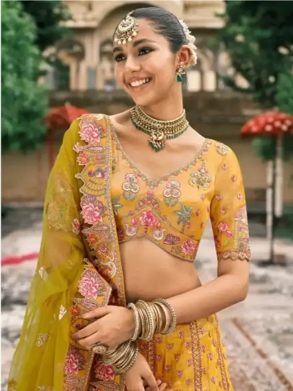 Mustard Yellow Designer Chaniya Choli for Haldi – Heavy Embroidered Festive Wedding Lehenga