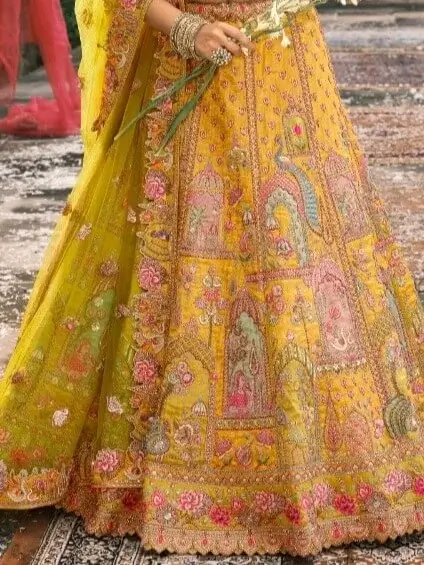 Mustard Yellow Designer Chaniya Choli for Haldi – Heavy Embroidered Festive Wedding Lehenga
