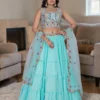 Sky blue lehenga choli set for women embroidery wedding wear