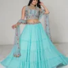 Sky Blue Ruffle Lehenga Choli Set for Women – Elegant 3 Piece Wedding Outfit