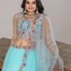 Sky Blue Ruffle Lehenga Choli Set for Women – Elegant 3 Piece Wedding Outfit