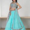Sky Blue Ruffle Lehenga Choli Set for Women – Elegant 3 Piece Wedding Outfit