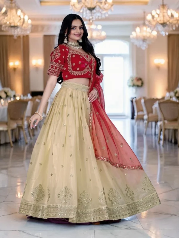 Red Lehenga Choli Set for Women – 3 Piece Embroidered Wedding Lehenga with Dupatta