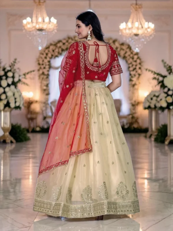 Red Lehenga Choli Set for Women – 3 Piece Embroidered Wedding Lehenga with Dupatta