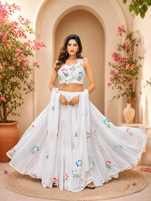 Floral Printed Georgette Lehenga Choli Set for Women Ready to Wear Fully Stitched