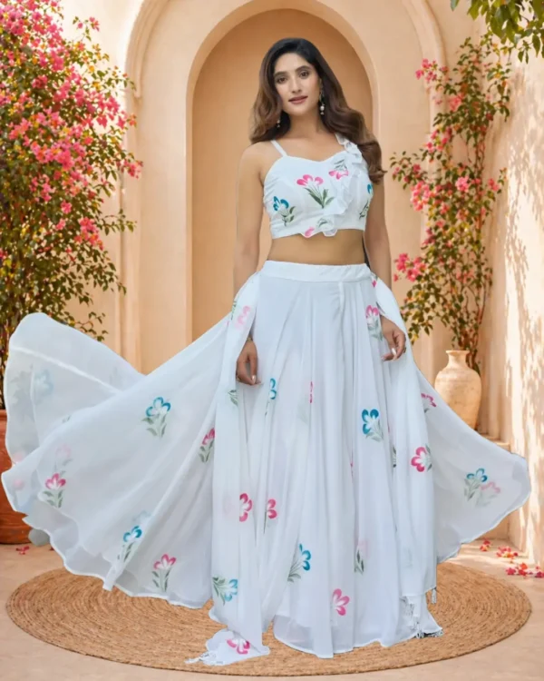 Floral Printed Georgette Lehenga Choli Set for Women Ready to Wear Fully Stitched