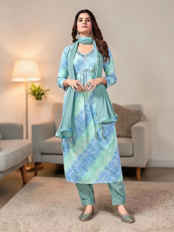 floral printed kurti pant set with dupatta front view