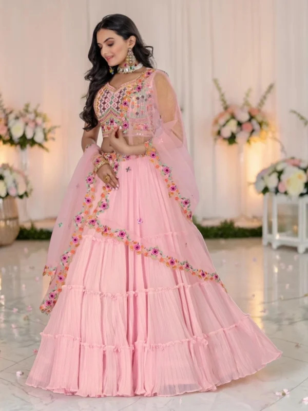 Pink Ruffle Lehenga Choli Set for Women – Stylish 3 Piece Wedding & Party Wear Outfit