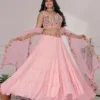 Pink Ruffle Lehenga Choli Set for Women – Stylish 3 Piece Wedding & Party Wear Outfit