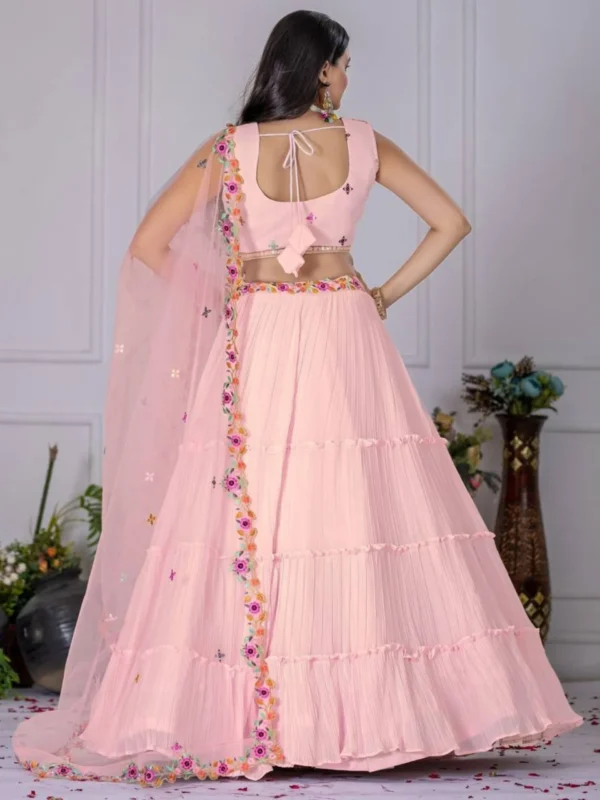 Pink Ruffle Lehenga Choli Set for Women – Stylish 3 Piece Wedding & Party Wear Outfit