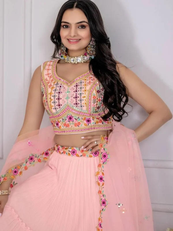Pink Ruffle Lehenga Choli Set for Women – Stylish 3 Piece Wedding & Party Wear Outfit