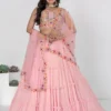 pink lehenga choli set for women wedding party wear embroidery