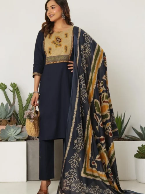 mustard cotton kurti pant set with dupatta full outfit