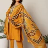 mustard cotton kurti pant set with dupatta front view
