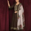 Chocolate Brown Embroidered Kurta Pant Dupatta Set for Women