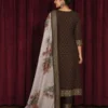 Chocolate Brown Embroidered Kurta Pant Dupatta Set for Women
