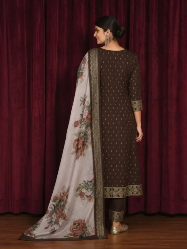 Chocolate Brown Embroidered Kurta Pant Dupatta Set for Women
