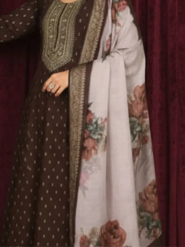 Chocolate Brown Embroidered Kurta Pant Dupatta Set for Women