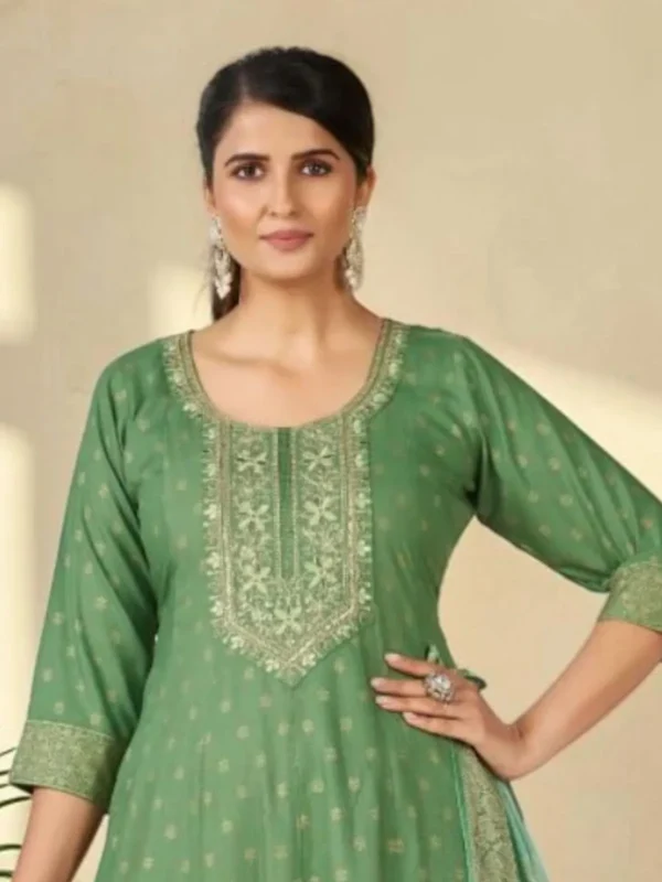 NZ-LR-COTS-GEMINI-MG-1 Mint Green Embroidered Kurta Pant Dupatta Set for Women