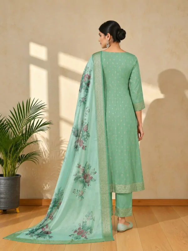 NZ-LR-COTS-GEMINI-MG-2 Mint Green Embroidered Kurta Pant Dupatta Set for Women