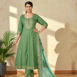 Mint Green Kurta Pant Dupatta Set for Women with floral printed dupatta
