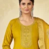 NZ-LR-COTS-GEMINI-MY-1 Mustard Yellow Embroidered Kurta Pant Dupatta Set for Women