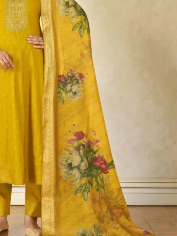 NZ-LR-COTS-GEMINI-MY-2 Mustard Yellow Embroidered Kurta Pant Dupatta Set for Women