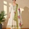 NZ-LR-COTS-GEMINI-OW Off White Kurta Pant Dupatta Set for Women with floral printed dupatta