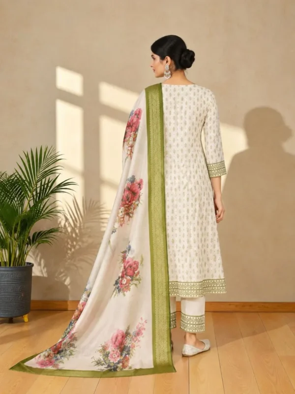 NZ-LR-COTS-GEMINI-OW-2 Off White Floral Kurta Pant Dupatta Set for Women