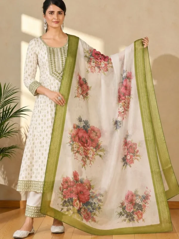 NZ-LR-COTS-GEMINI-OW-3 Off White Floral Kurta Pant Dupatta Set for Women