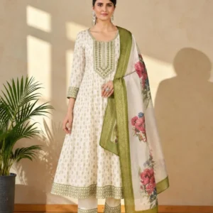 Off White Kurta Pant Dupatta Set for Women with floral printed dupatta