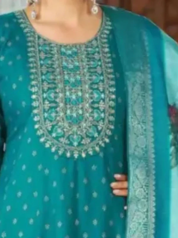 Teal Blue Embroidered Kurta Pant Dupatta Set for Women
