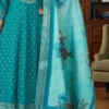 Teal Blue Embroidered Kurta Pant Dupatta Set for Women
