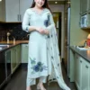 Ice Blue Pure Lilan Suit Set for Women