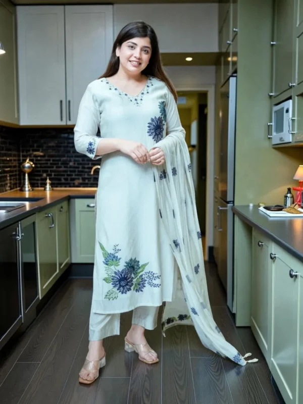 Ice Blue Pure Lilan Suit Set for Women