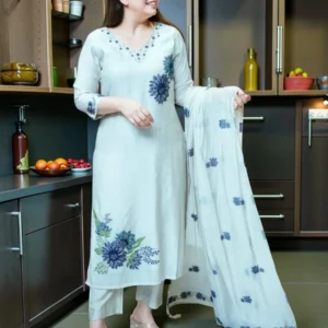 ice blue pure lilan suit set for women office wear daily ethnic outfit