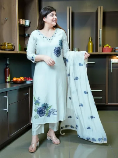 NZ-LR-COTS-LILAN DN 1341 ice blue pure lilan suit set for women office wear daily ethnic outfit