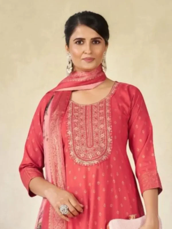NZ-LR-FKURS-GEMINI-CP-1 Coral Pink Embroidered Kurta Pant Dupatta Set for Women