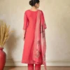 NZ-LR-FKURS-GEMINI-CP-2 Coral Pink Embroidered Kurta Pant Dupatta Set for Women