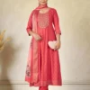 NZ-LR-FKURS-GEMINI-CP-3 Coral Pink Embroidered Kurta Pant Dupatta Set for Women