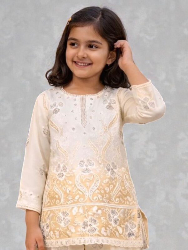NZ-LR-KPS-LFH OC DN 249-CW-1 Cream and Off White Embroidered Girls Palazzo Set with Dupatta